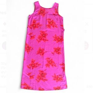 Vintage Slip Tropical Maxi Dress Sleeveless Kathie Lee Hibiscus Flower Pink Red
